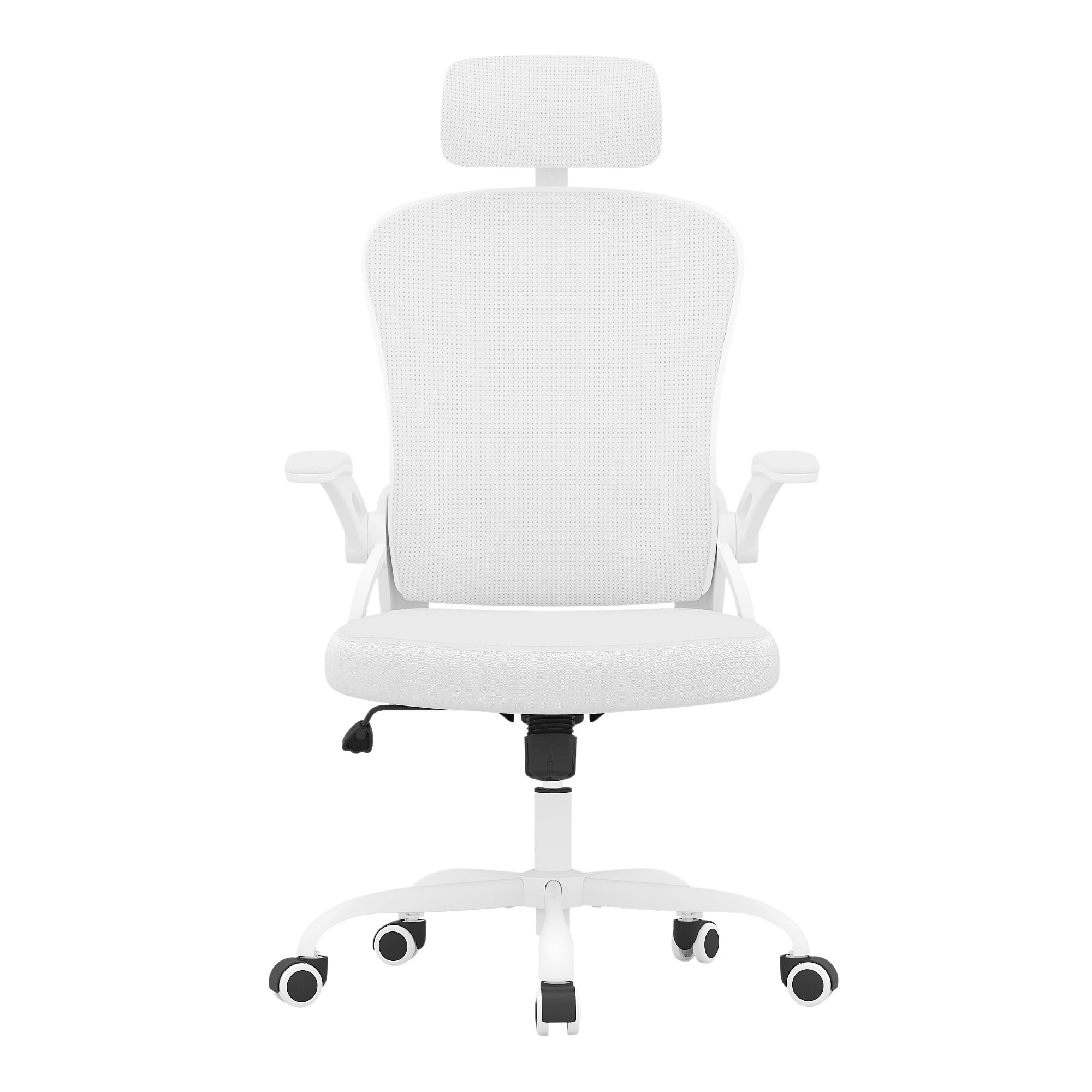 MAYEERTY Ergonomic Home Office Chair with Headrest, Flip-Up Armrests, Adjustable Lumbar Support, White