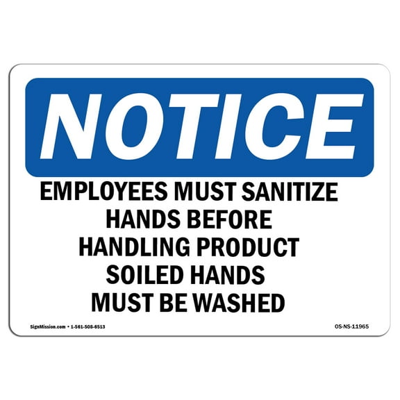 OSHA Notice Signs - Employees Must Sanitize Hands Before Handling | Decal | Protect Your Business, Work Site, Warehouse | Made in the USA