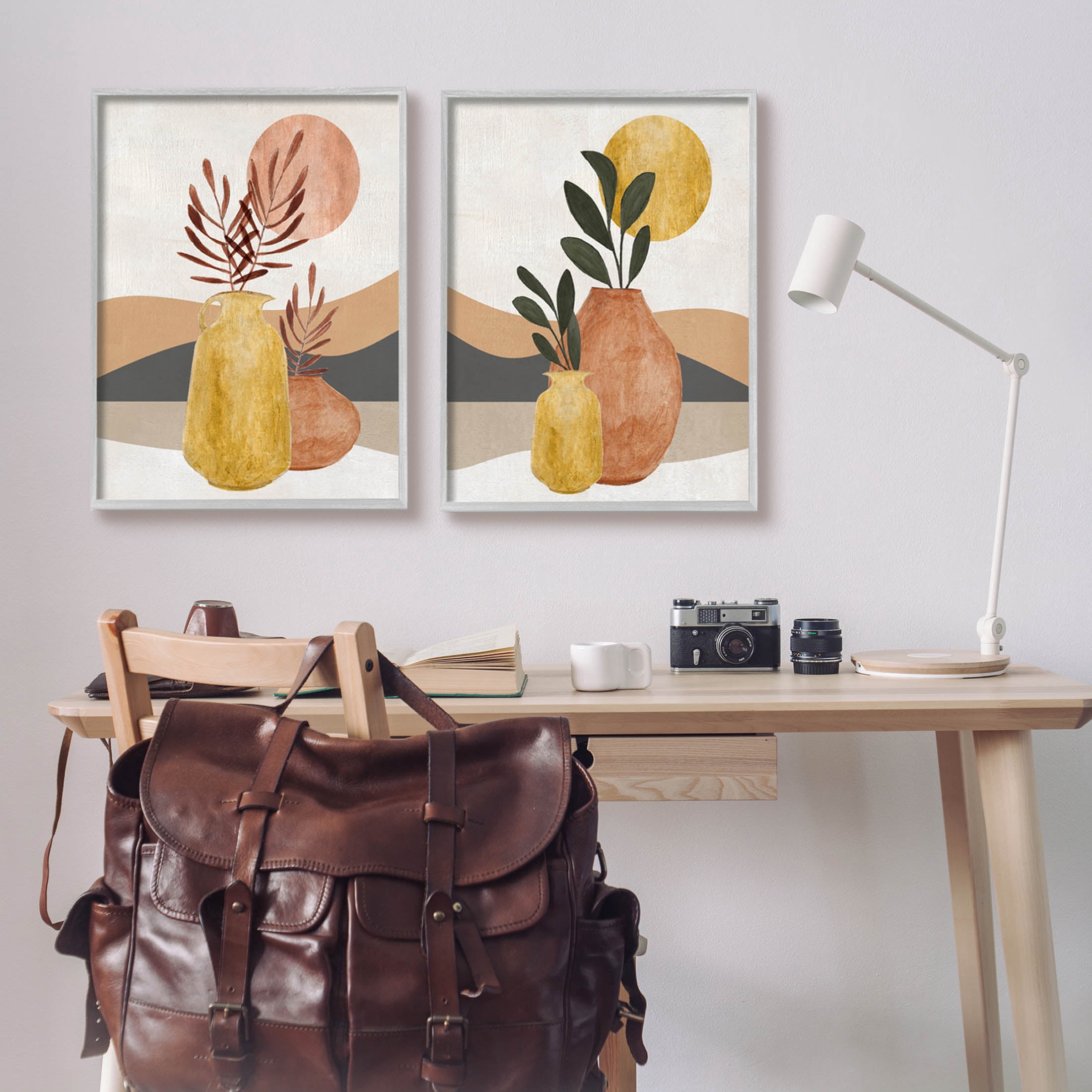 Boho Botanical Sprigs Landscape Botanical & Floral Graphic Art Gray Framed Art Print Wall Art, Set of 2