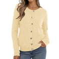 thumbnail image 4 of Asklazy Women's Open Front Cardigan Casual Lightweight Crewneck Long Sleeve Button down Knit Sweaters Almond,S, 4 of 10