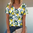 thumbnail image 2 of vigerkar Women's Casual Boho Floral Printed V Neck Tops Short Sleeve T Shirt Blouses (Yellow, S), 2 of 9