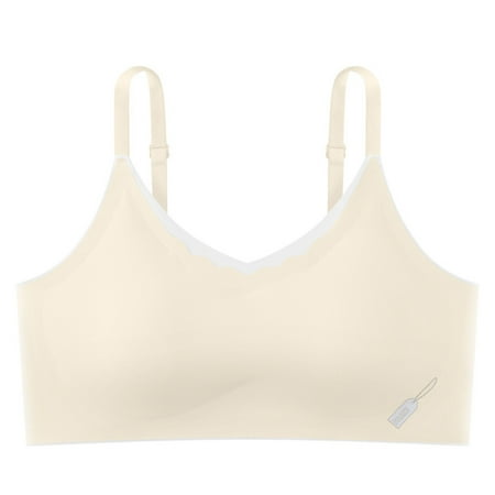 Girls Bras Silky Cute Printed Padded Sports Bra Spaghtti Strap Comfort Summer Cooling Bralette  Beige  13 Years