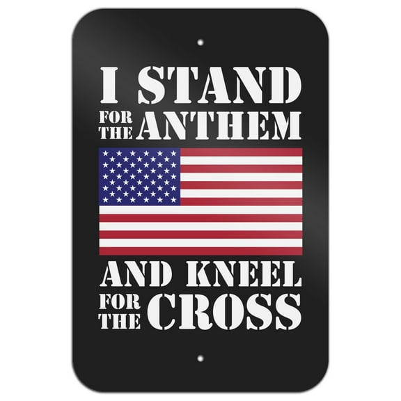 I Stand For The Flag Kneel Cross USA American Flag Patriotic Home Business Office Sign - Metal - 6" x 9" (15.3cm x 22.9cm)