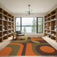thumbnail image 2 of ODIKA 9'x12' Washable Area Rug Low Pile, Flatwoven, Orange Olive Geometric Abstract Art Design Rectangular with Bold Circular Motifs for Great Room, Indoor Concept, Large Living, 2 of 7