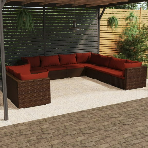 vidaXL 9 Piece Patio Lounge Set with Cushions Brown Poly Rattan