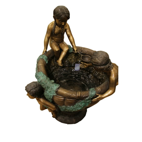 Nifao Kids Playing Outdoor Fountain Statue, Bronze Garden Water Feature Sculpture for Patio & Yard, 38"L x 32"W x 45"H