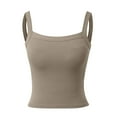 thumbnail image 3 of Tank Tops with Built in Bras, Square Neck Tank Top, Sleeveless Ribbed Backless Cute Camisole Tops Workout Gym Yoga Undershirts Khaki, Size M, 3 of 5