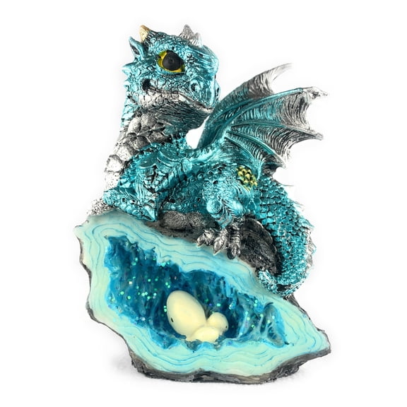 Ain’t It Nice Dragon Statue Medieval Baby Dragon with Crystal Egg Nest Decorative Figurine Geode Sparkling Crystal Cave Dragon Figurine Collectible Fantasy, Blue 4(L) 2(W) 5(H) inches