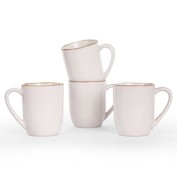 Famiware Tempus 4-Piece Stoneware Coffee Mug Sets, 14 oz Mugs for Kitchen, Antique White