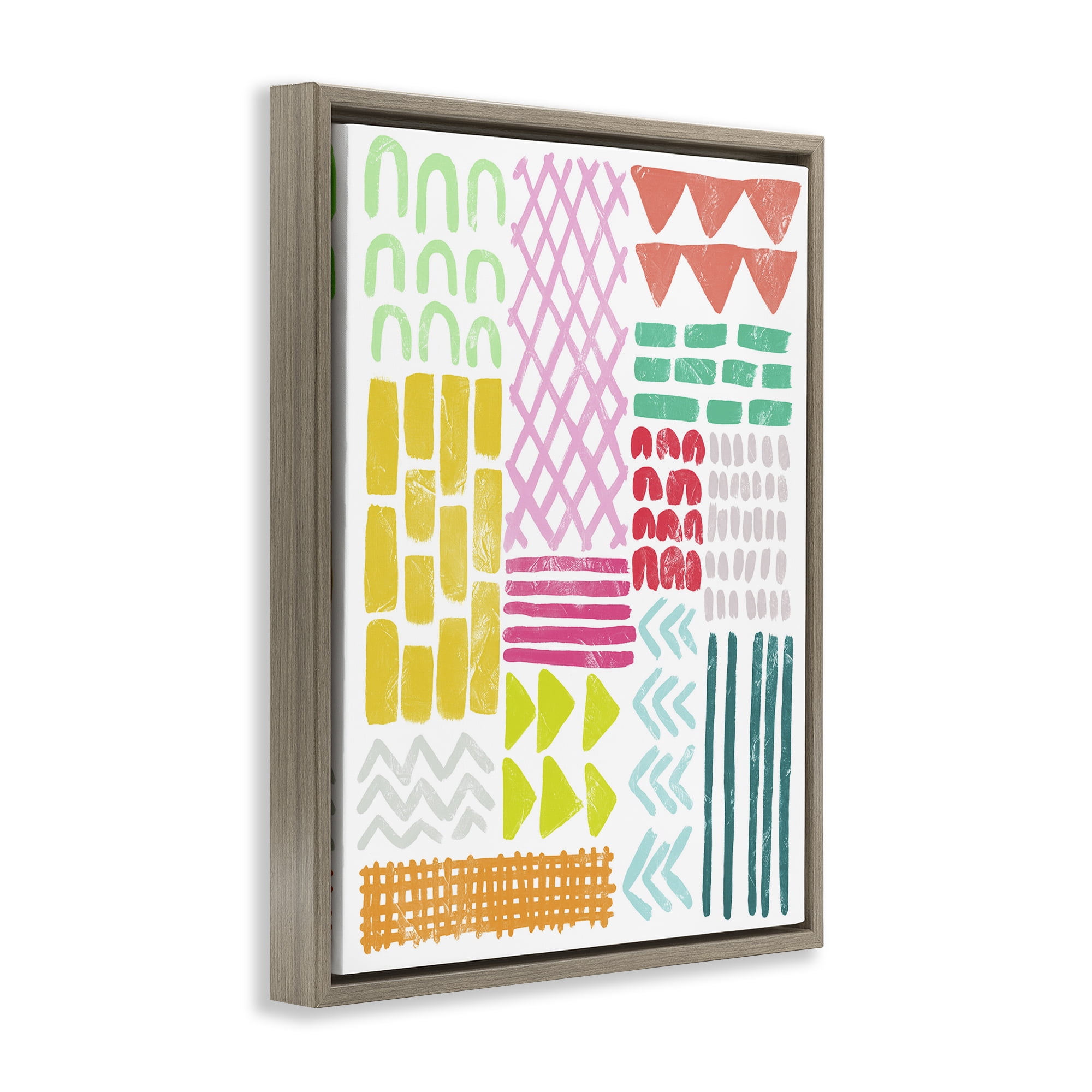 Stupell Industries Fun Varied Patterns & Shapes Abstract Painting Brown Floater Framed Canvas Art Print Wall Art, 25 x 31