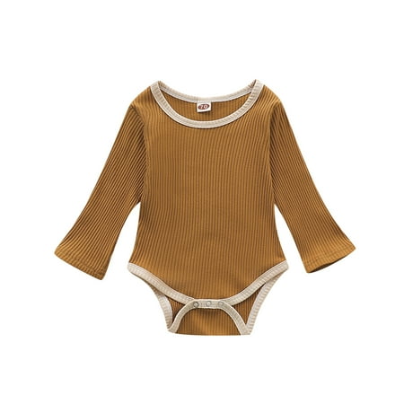 

Kucnuzki Infant Girl Clothes 0 Months Infant Girl Fall-Winter Bodysuit 3 Months Infant Girl Long Sleeve Solid Color Pit Stripe Romper Bodysuit Ginger Yellow