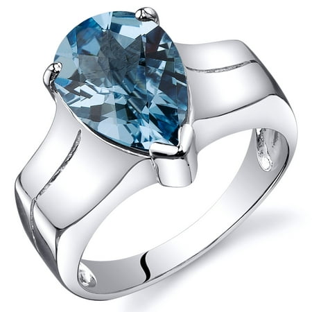 Peora 3.25 Ct Swiss Blue Topaz Engagement Ring in Rhodium-Plated Sterling Silver
