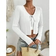 thumbnail image 4 of Women's Tie Front Long Sleeve Rib Knit Shrug Sweaters Cardigan Crop Top, 4 of 6