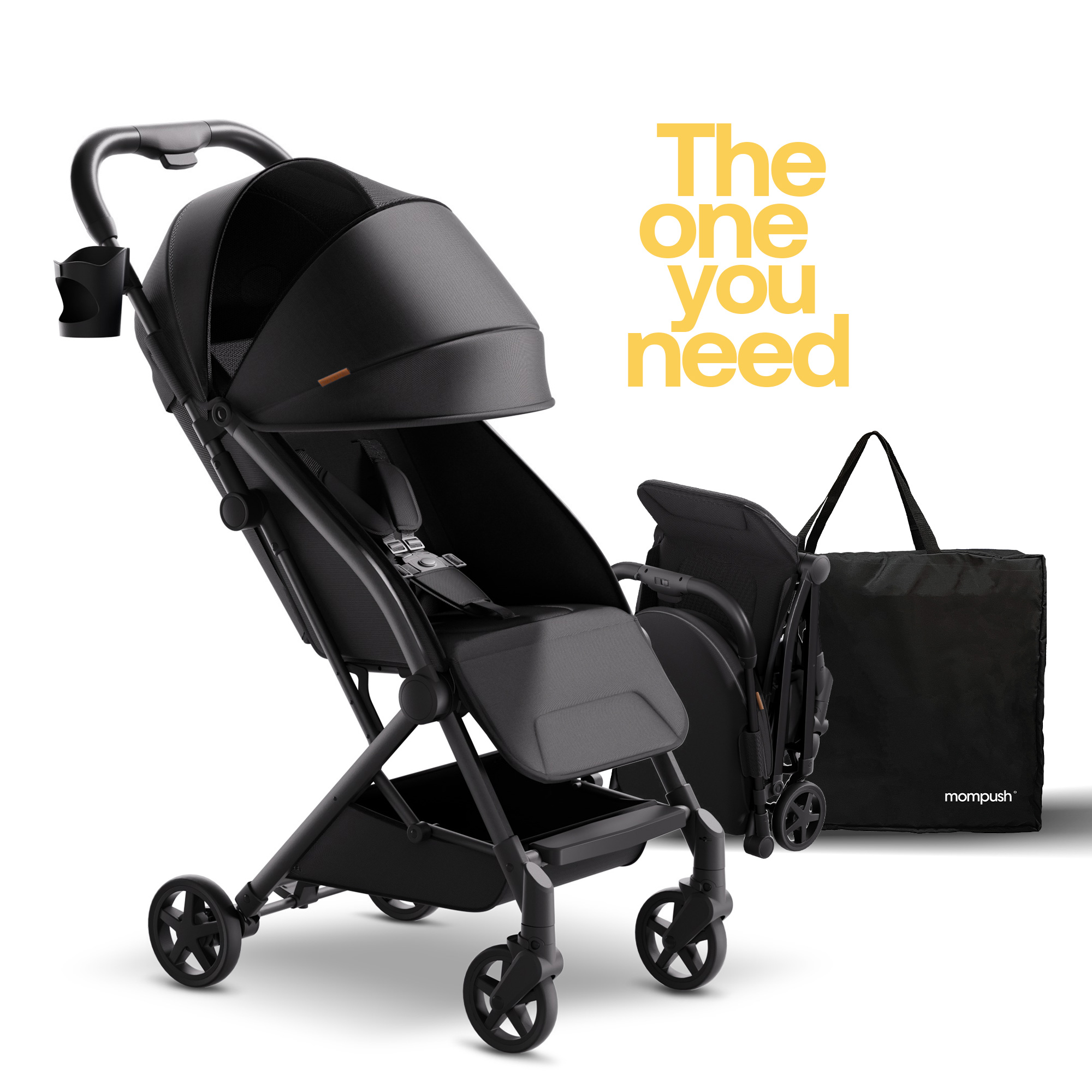 Mompush Lightweight Baby Stroller, Compact Stroller for Airplane Travel, Black, 14.2 lb, Unisex - image 2 of 11