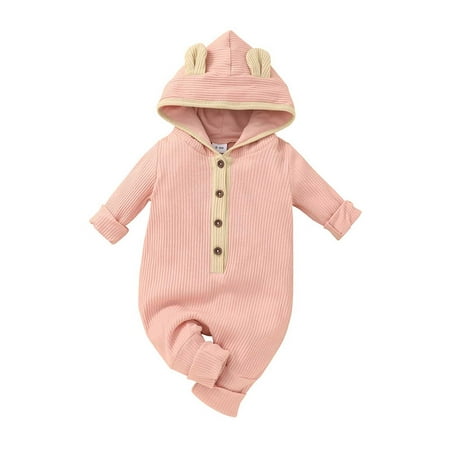 

Dadaria Onesies for Baby 0-12Month Toddler Baby Girl Boy Cartoons Long Sleeved Hooded Ribbed Romper Trousers Suit Pink 0-3 Month Toddler