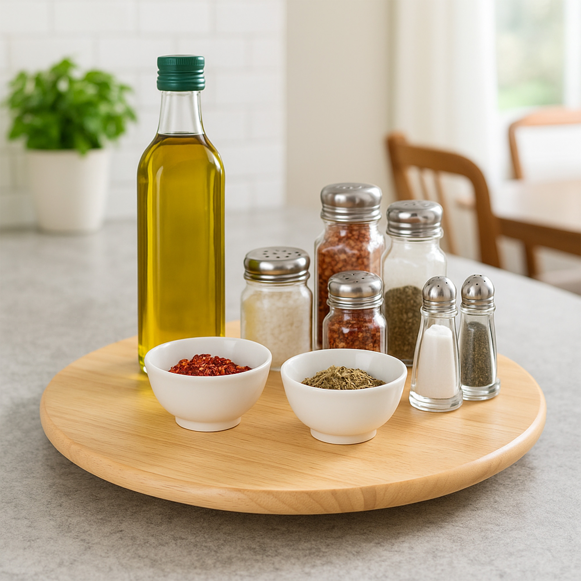 PJ Wood Round Wooden Lazy Susan Organizer Turntable Tray for