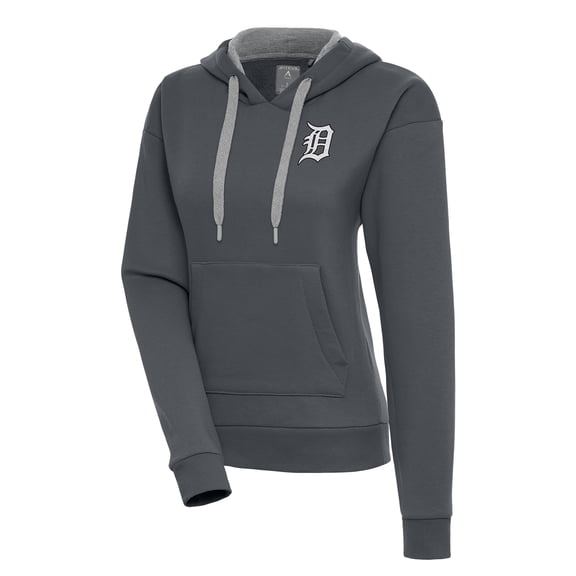 Women's Antigua Charcoal Detroit Tigers Brushed Metallic Victory Pullover Hoodie