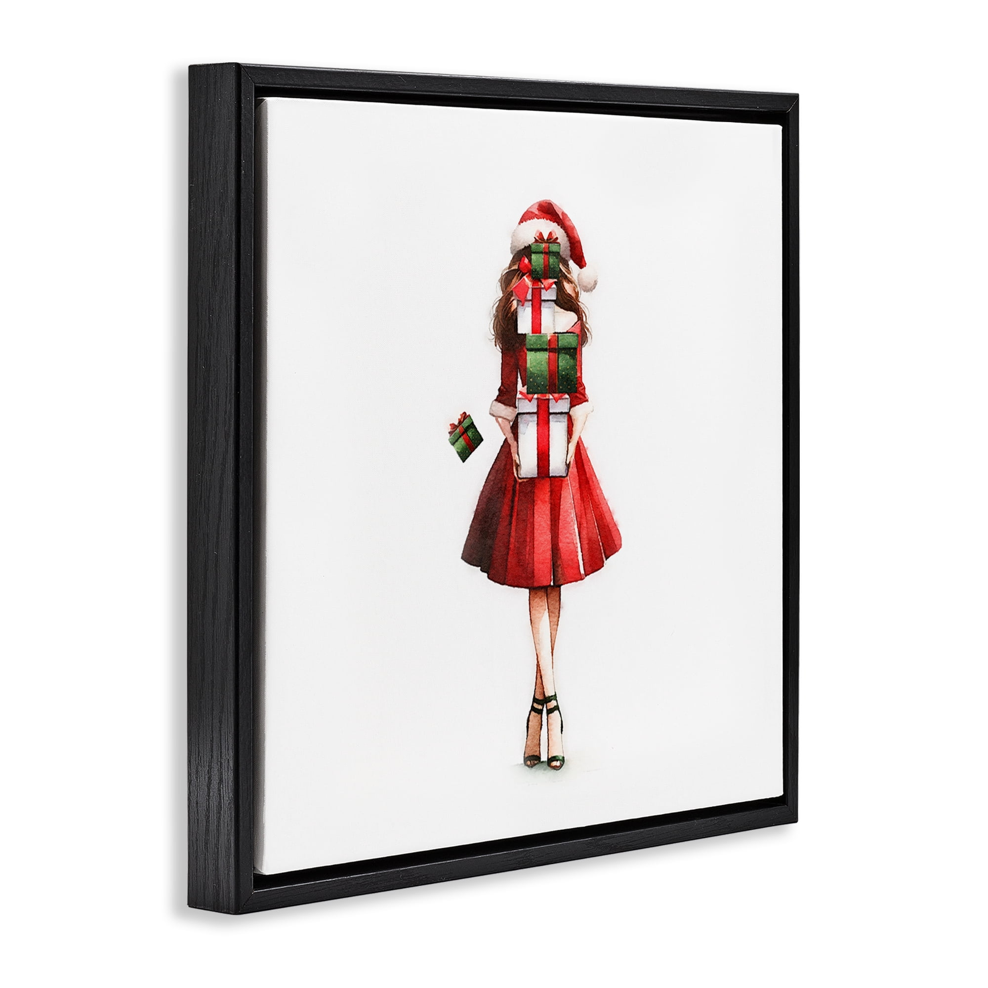 Stupell Industries Carrying Christmas Fun Holiday Painting Black Floater Framed Canvas Art Prints Wall Art, 18 x 18