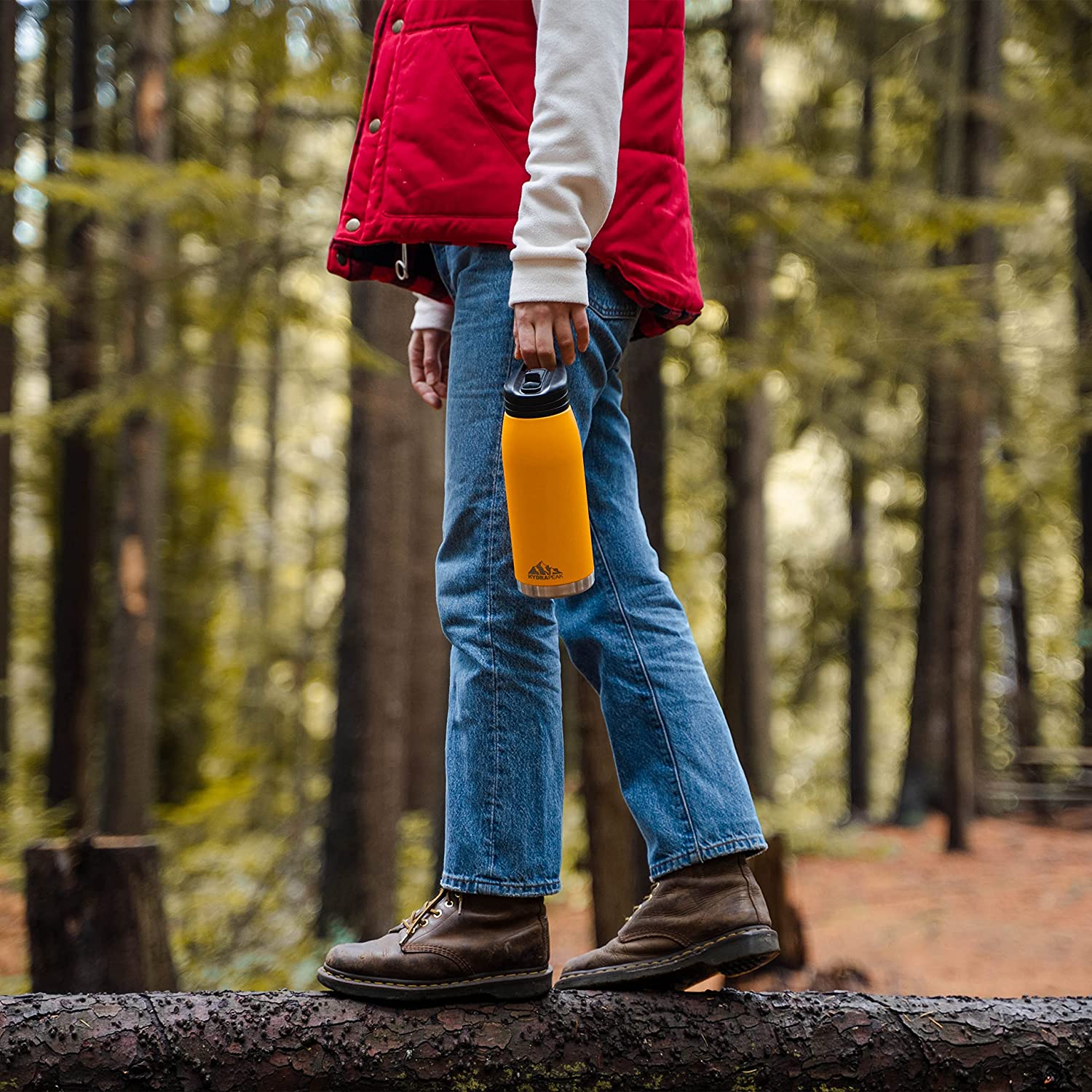 Hydrapeak FLOW 1L (32oz) Water Bottle BPA-Free Leak-Proof Double-Walled Copper Coated Stainless-Steel Insulated Vacuum Flask with Integrated Bite Value Straw and Crook Finger Handle …