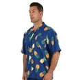 thumbnail image 2 of UZZI Mens Hawaiian Casual Button Down Short Sleeve Beach Surf Aloha Party Shirt, Navy Pineapple, Size: Large, Uzzi Active Wear, 2 of 3