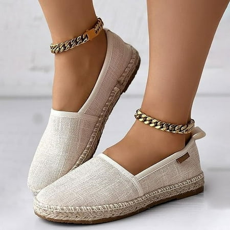 Flats Shoes for Women Open Toe Ankle Strap Espadrille Low Block Heels Casual Sandals Summer Beach Dress Slip On Shoes