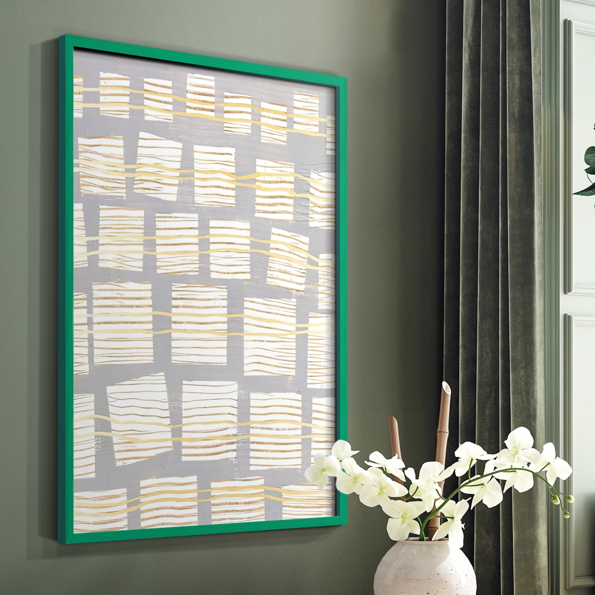 Networks I Framed Print in Green Solid Wood Framed Print No Nail Hanging
