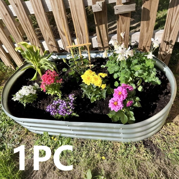 HGD Raised Garden Bed Kit Oval Galvanized Metal Outdoor Planter 4x2x1 ft