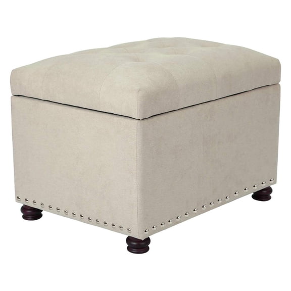 YOSITiuu Classy Cotton Mix Fabric Accents Rectangular Storage Bench Footstool Ottomans & Storage Ottomans, White