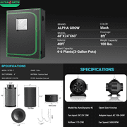 ALPHAGROW Indoor Grow Tent System, 48 x 24 x 60 in, 600D Fabric, 4 in Inline Fan, Carbon Filter, and Black Ducting