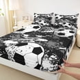 thumbnail image 3 of Homewish Boys Football Print Bed Sheets, Cartoon Soccer Player King Sheets, Black White Watercolor Sheet Set, Luxury Bedroom Decor, 4-Piece, 3 of 7