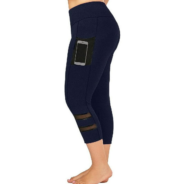 Women's Plus Size High Waist Yoga Capris Pants with Pockets Activewear