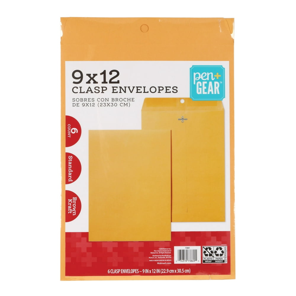 Pen+Gear 9 in. x 12 in. Clasp Envelopes, 28 lb. Solid Brown Kraft, 6