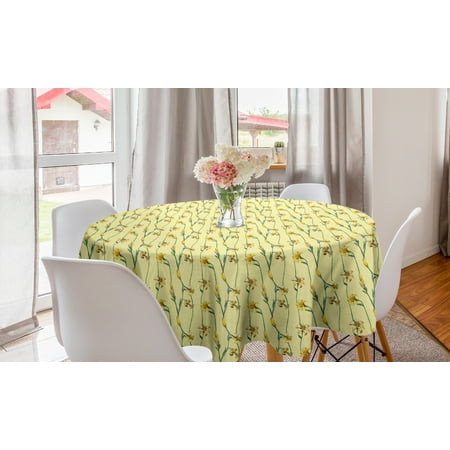 

Floral Round Tablecloth Buttercup Daffodil Branches Shabby Swirly Blossoming Art Circle Table Cloth Cover for Dining Room Kitchen Decor 60 Hunter Green Pale Yellow by Ambesonne