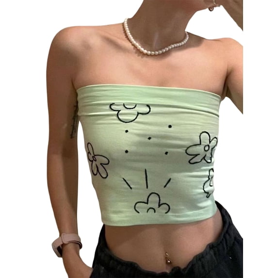 KelaJuan Women Vest Tops Sleeveless Wrap-Chest Floral Casual Party Street Summer Short Shirt