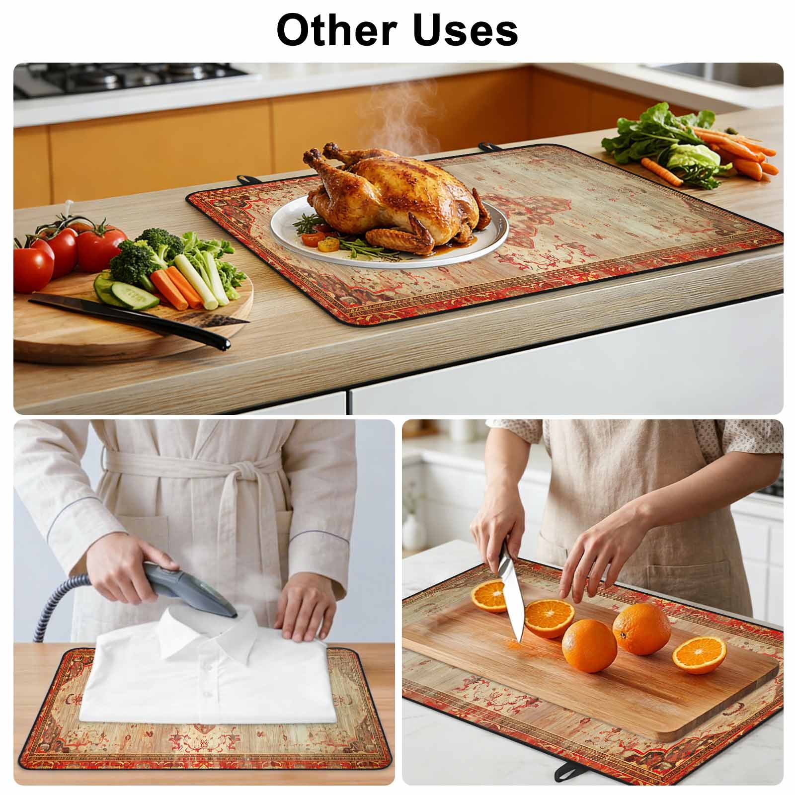 Red Beige Stove Top Cover for Electric Stove, Heat-proof & Non Slip Glass Top Stove Cover Protector, Vintage Boho Ethnic Geometric Abstract Art Kitchen Flat Cooktop Rubber Mat 24x21 Inches