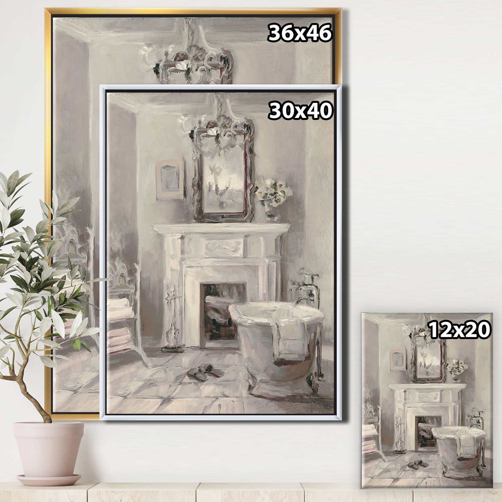 Designart ' French Bathroom Vintage I ' Traditional Bathroom Framed Canvas