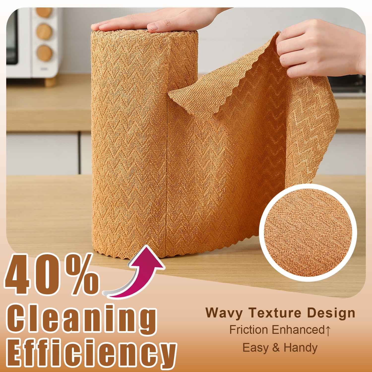 Jessy Home 80 Pack Textured Microfiber Clean Cloth Roll,Tear Away 12"x12" Reusable paper towel Lint Free Rags & Durable Dish Cloth, Ultra Absorbent Shop Towels for Kitchen,Car,Window
