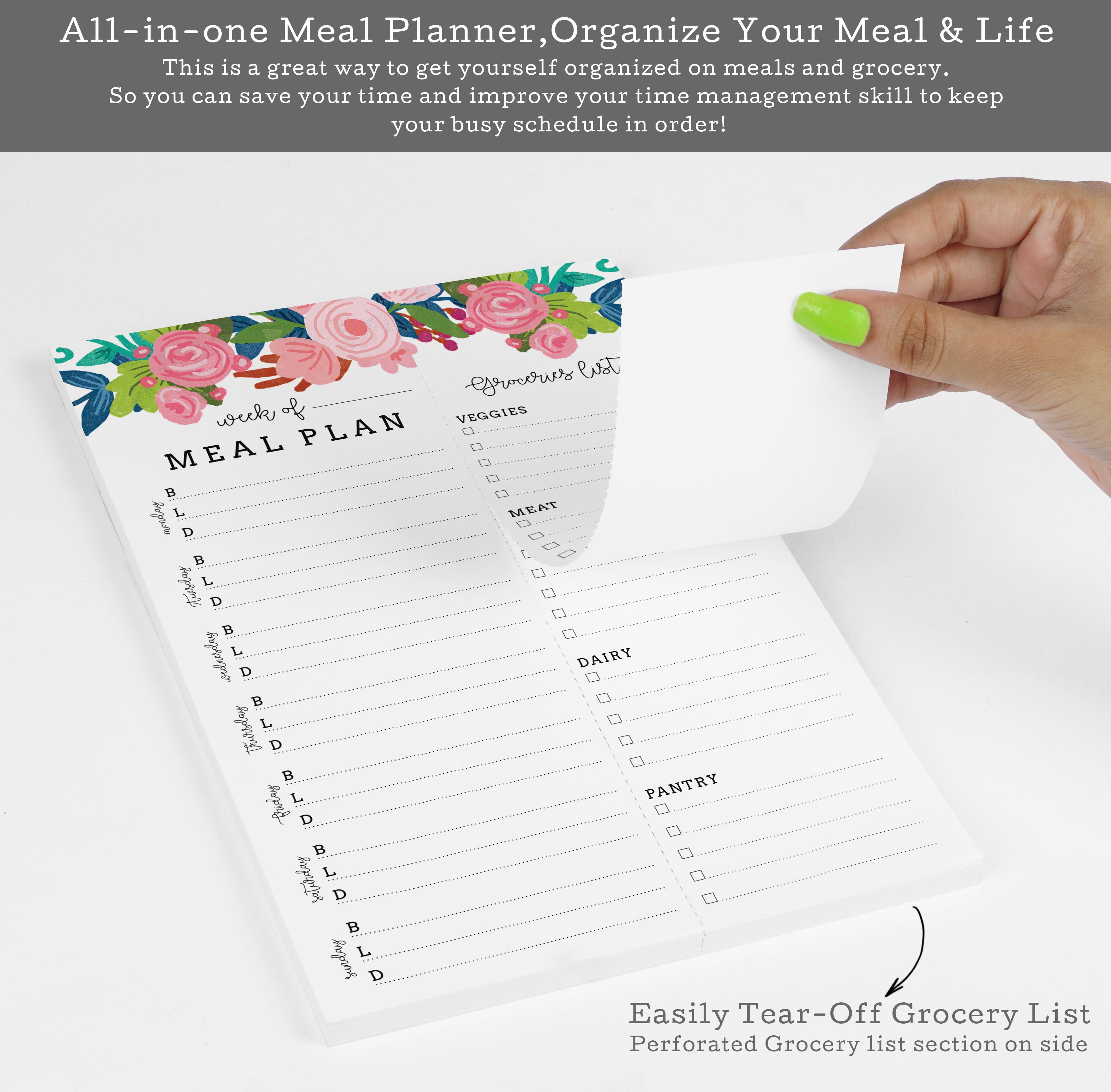 Inkdotpot Weekly Meal Planner Notepad 7"x10 , "Week Van Het Maaltijdplan" Magnetic Meal Planning Pad with Tear Off Grocery Shopping List for Fridge- Kitchen & Home - 54 Sheets -VJ