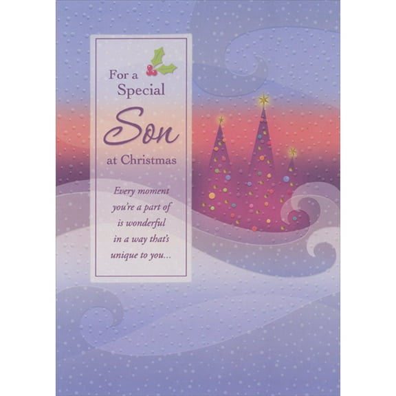 Designer Greetings Every Moment You're a Part of Is Wonderful: Purple Swirling Snow Christmas Card for Son