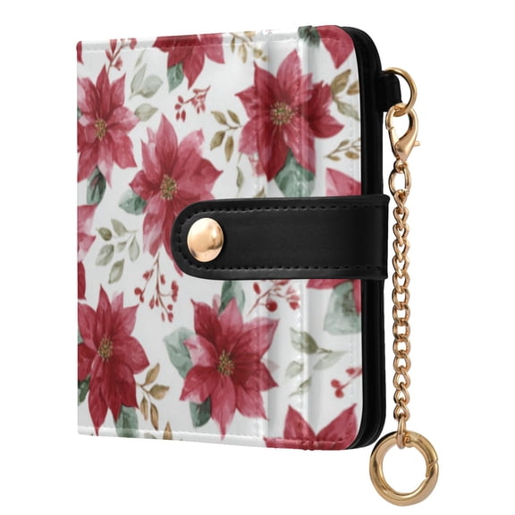 Qxltty Poinsettia Flowers Ladies Wallet Rfid Slim Thin Compact Credit Card Women Wallet Zipper Coin Pocket and ID Window for Female Gifts
