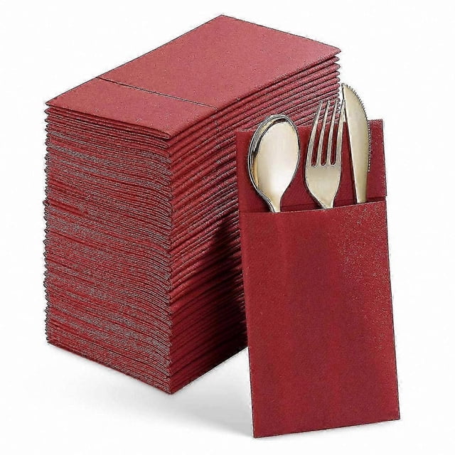 50 Count Premium Paper Napkins with Flatware Pocket, Prefolded for Weddings and Parties