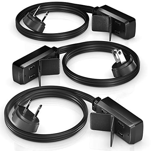 Maximm Cable 1 Foot Flat Plug Extension Cord/Wire, Multi Outlet - Angled Plug Extension Cord with Safety Water Proof Cover - 3 Pack - Black