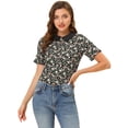 thumbnail image 2 of INSPIRE CHIC Blusa floral con botones y manga corta con cuello Peter Pan para mujer Negro S, 2 of 5