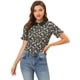 thumbnail image 2 of INSPIRE CHIC Blusa floral con botones y manga corta con cuello Peter Pan para mujer Negro S, 2 of 5
