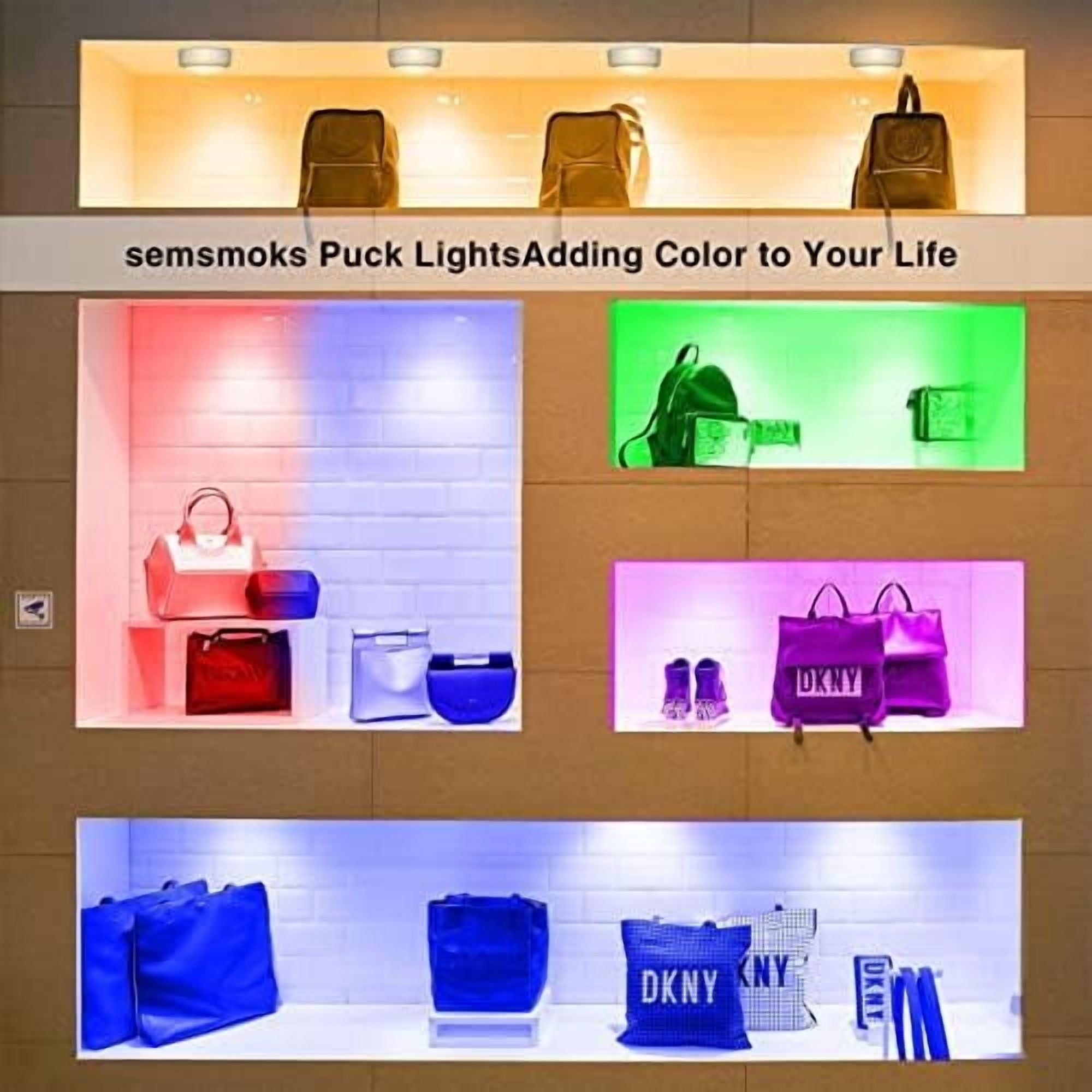 Puck Lights with Remote Control, Battery Operated LED Push Light Wireless, 13 Color RGB - for Closet, Bedroom Wall, Under Cabinet, Battery Powered Puck Lights. Convenient 3M Stick On, 6 Pack