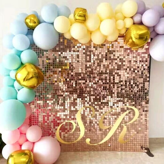 36pcs Rose Gold Sequin Backdrop Panels 6x6ft Rose Gold Glitter Shimmer Wall Panel for Wedding Bridal Shower Birthday Party Decor