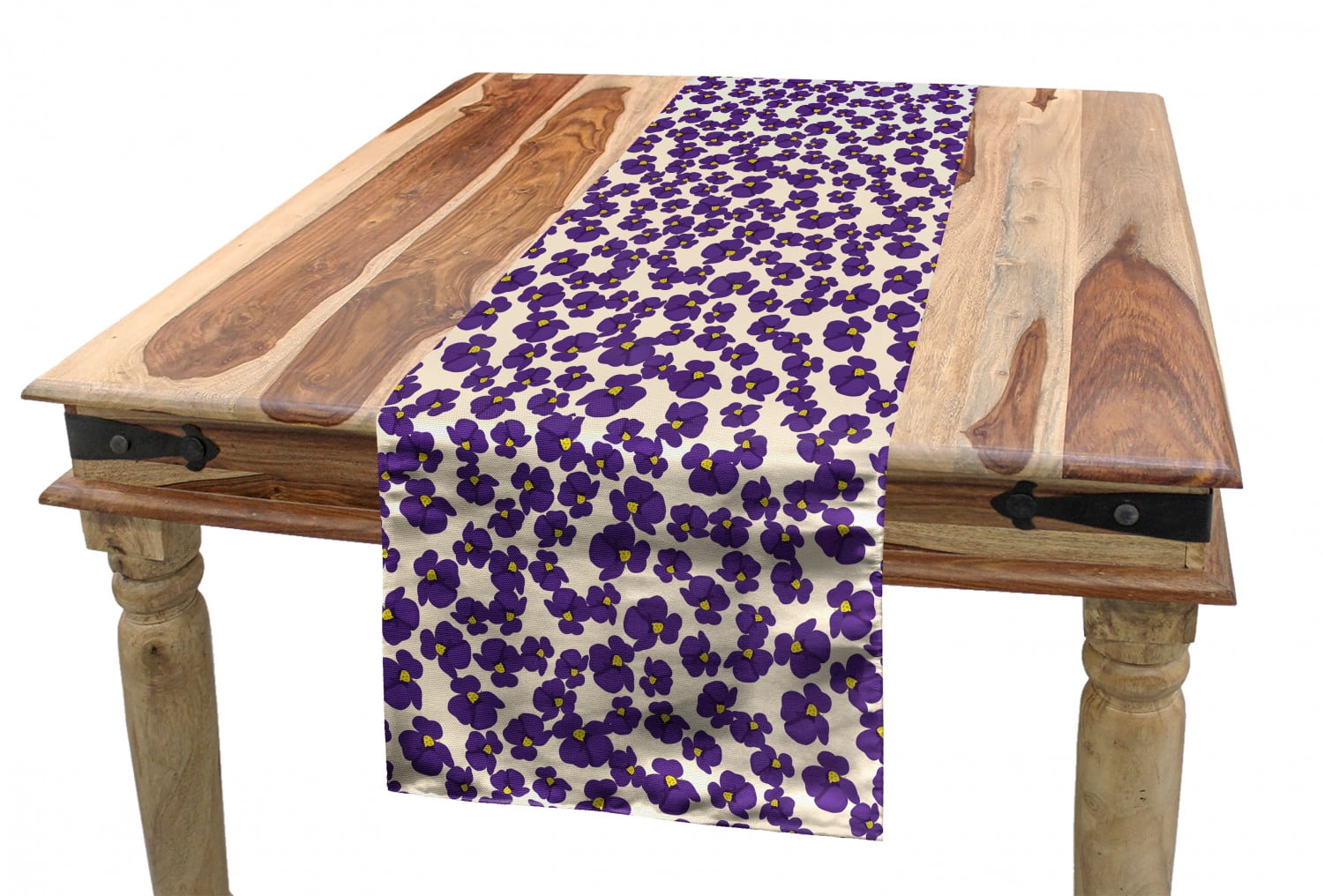 Floral Table Runner, Ornamental Flower Petals Designed in Repetitive