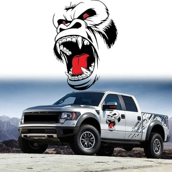 1pc Horror Ape Beast Totem Graphic Sticker Car Side Body Hood Fender Decal For Truck