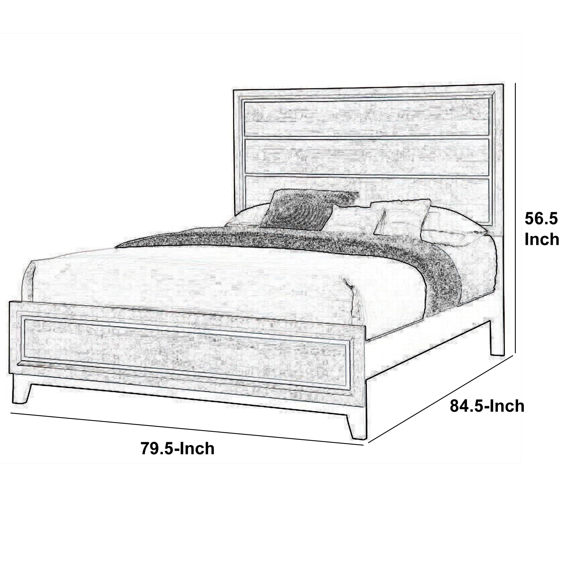 Transitional Wooden Eastern King Bed with Plank Headboard, Gray Oak
