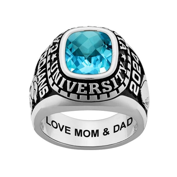 Bhavani Gems CLASS RING Men's Celebrium Large Classic Checkerboard Birthstone Class Ring, Personalized, High School or College